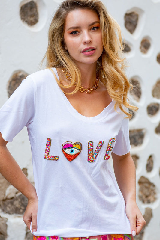 CORAZÓN BLANCO | camiseta con cuentas