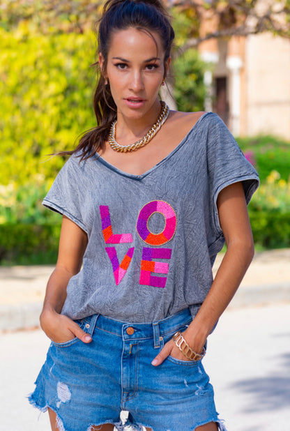 AMOR |Camiseta con cuentas