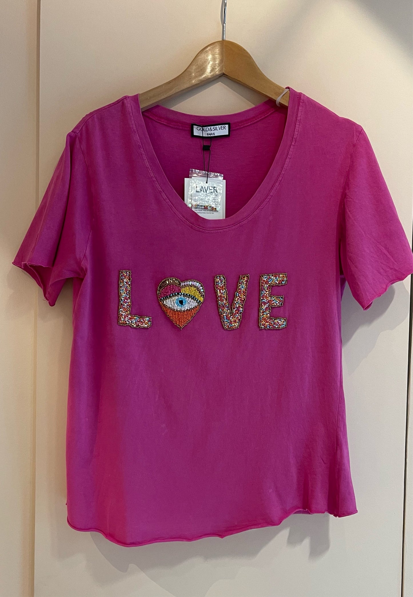 CORAZÓN ROSA | camiseta con cuentas